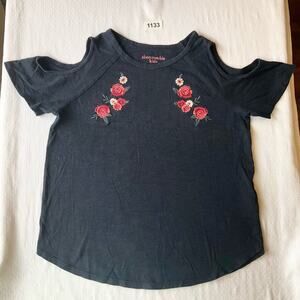 Abercrombie Kid’s Off Shoulder Embroidered Floral Blouse size 11/12, Dark Blue